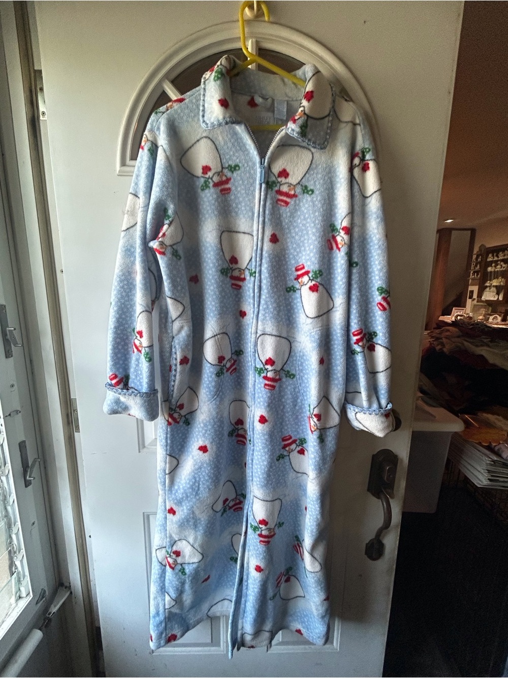 Ashley Taylor Light Blue Fleece Snowman Zip-Front Robe